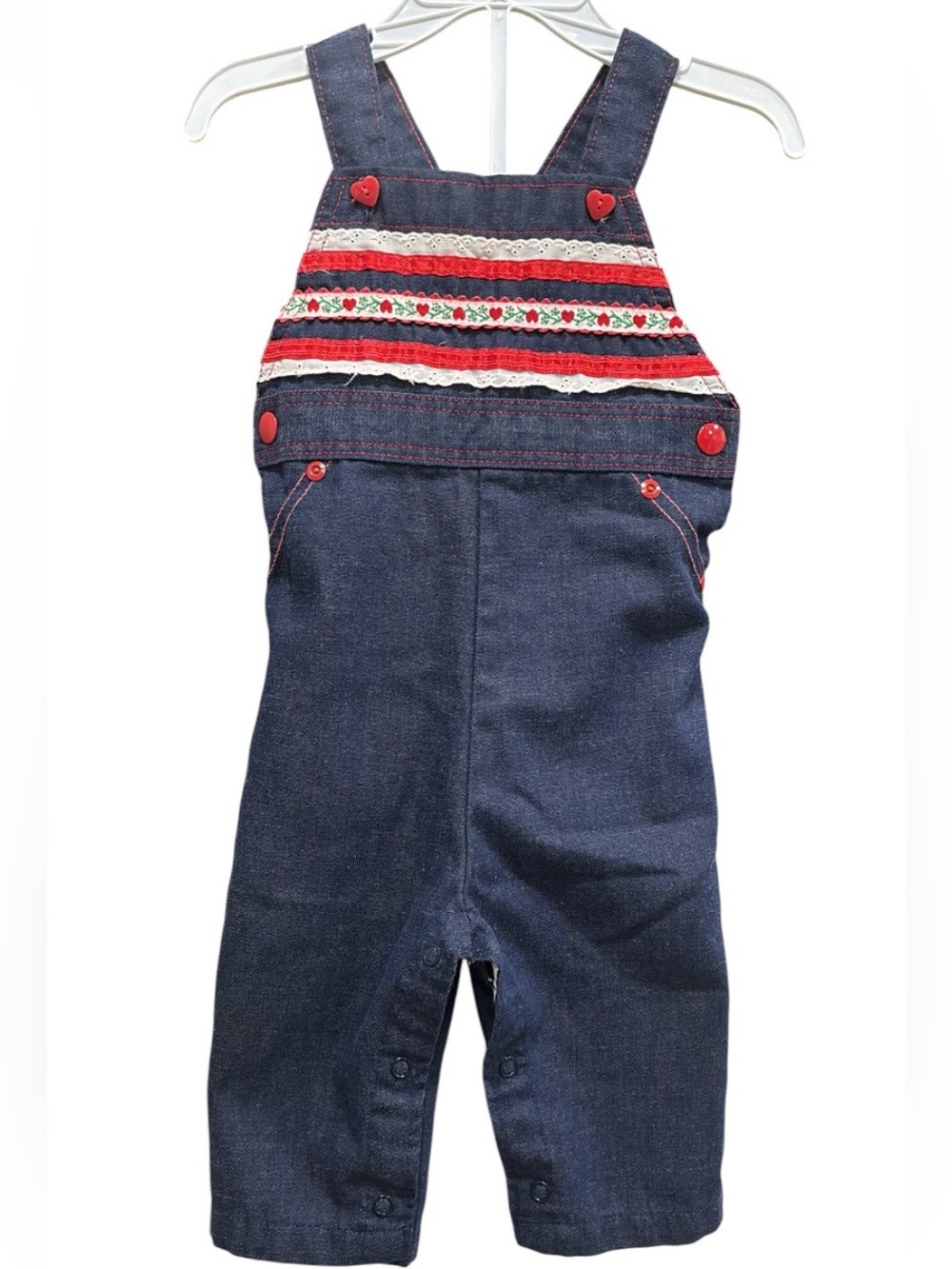 Vintage 70s Overalls 12 Mo Healthtex Cottage Colorful Kitschy Embellished